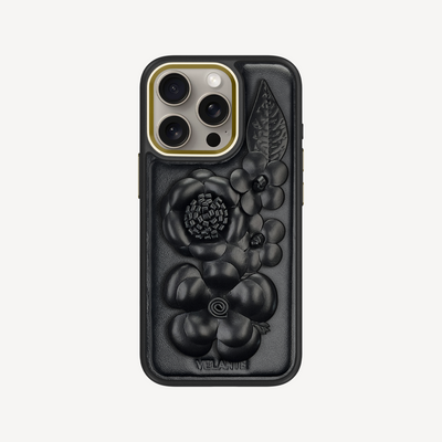 Husa Telefon iPhone 15 Pro, Piele Vitel, Midnight Blossom