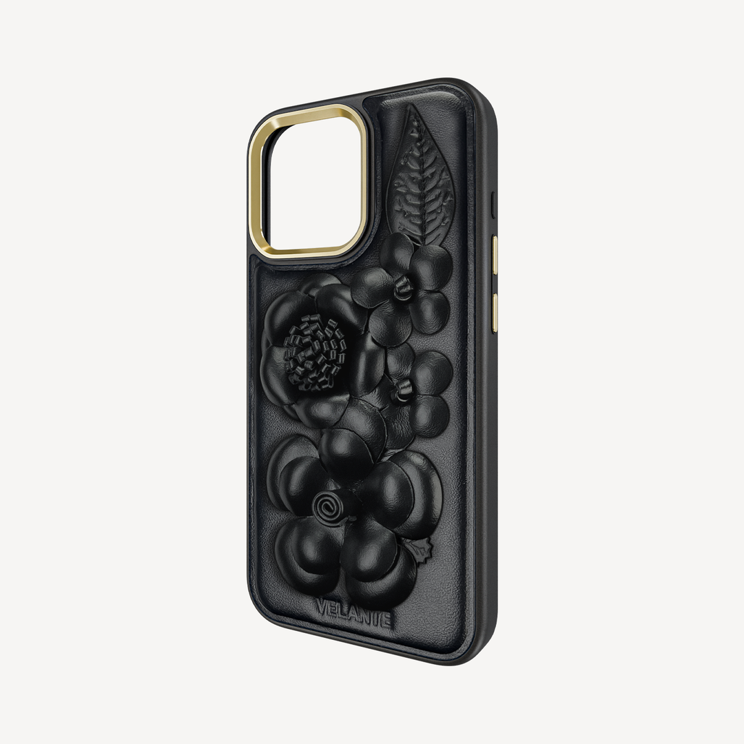 Husa Telefon iPhone 15 Pro Max, Piele Vitel, Midnight Blossom