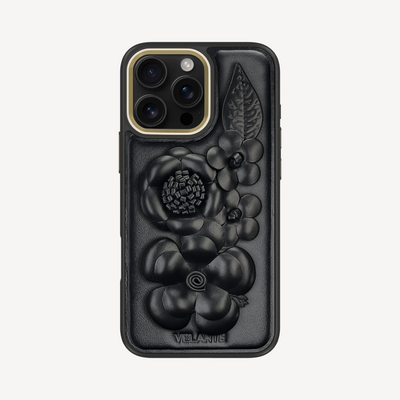 Husa Telefon iPhone 16 Pro Max, Piele Vitel, Midnight Blossom