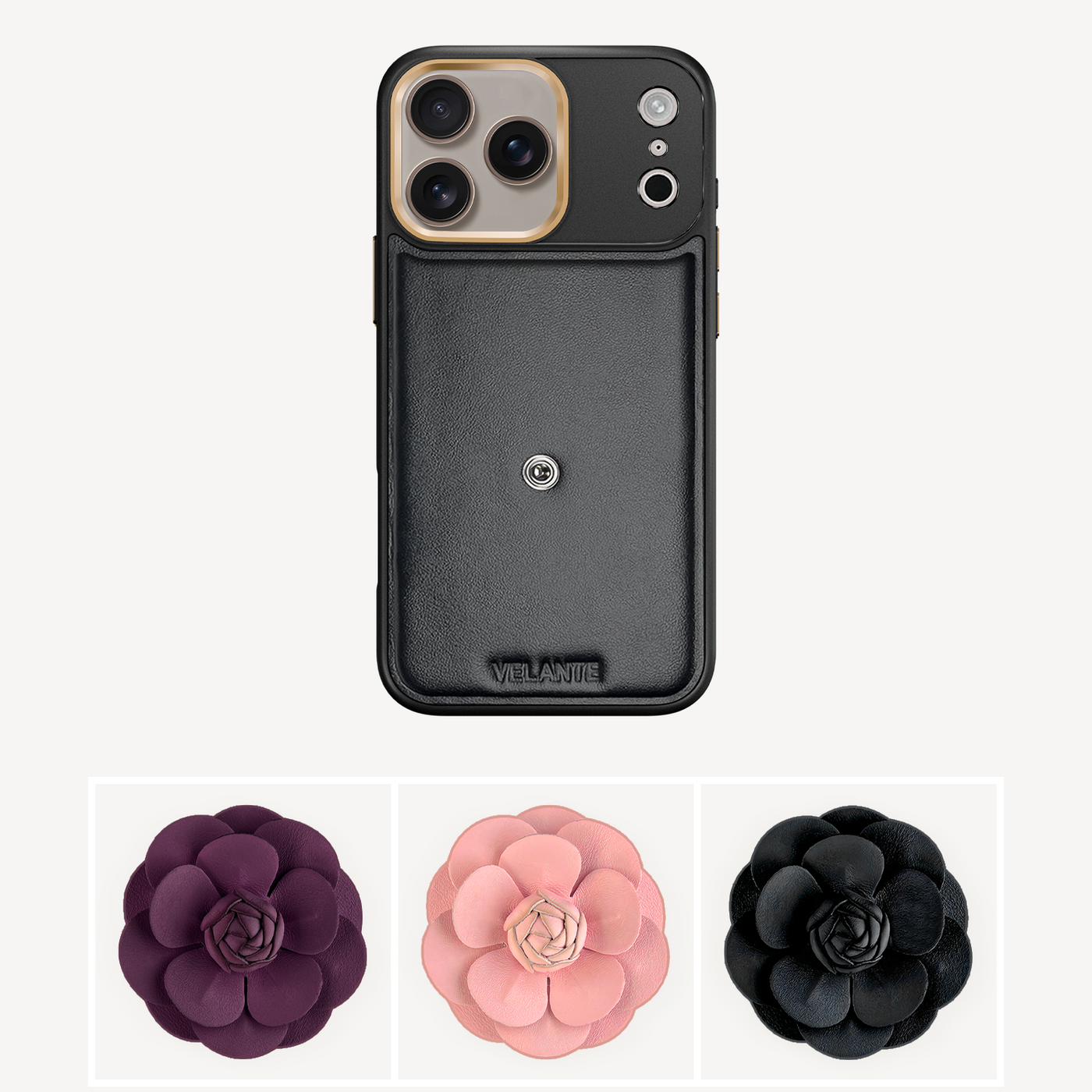 Husa Telefon iPhone 17 Pro Max, Piele Vitel, Camellia