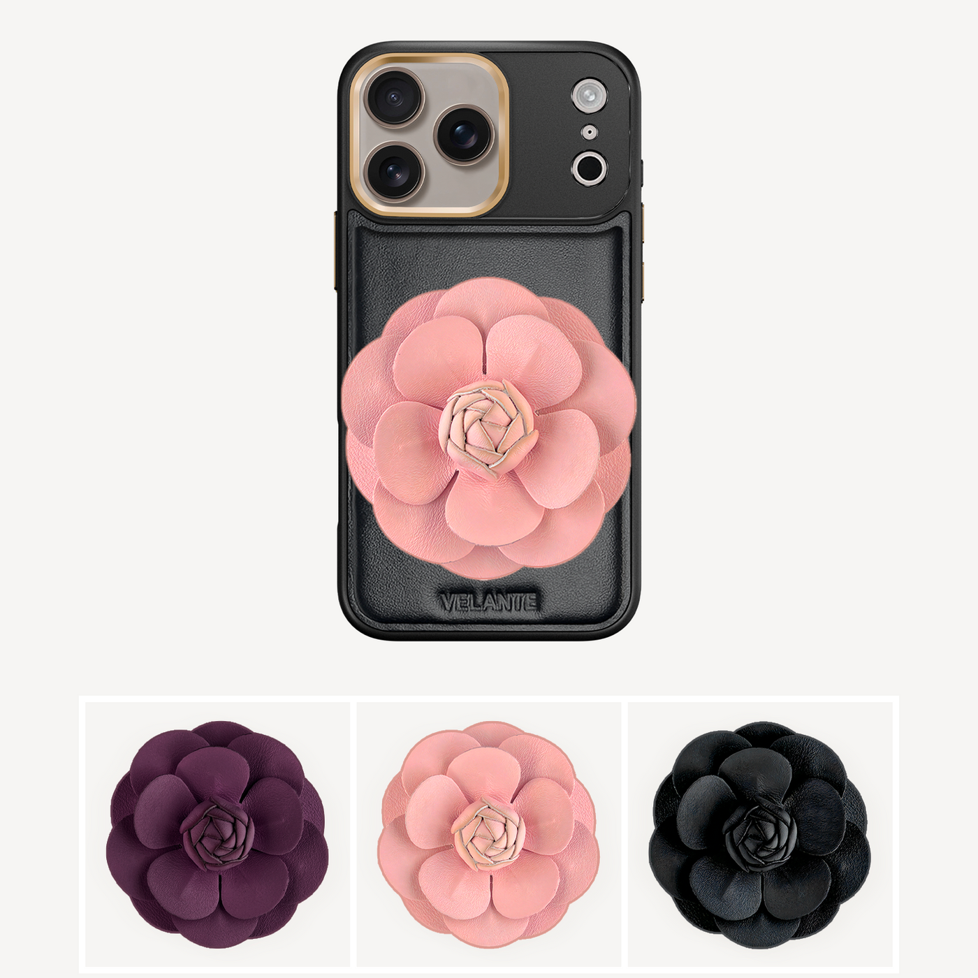 Husa Telefon iPhone 17 Pro Max, Piele Vitel, Camellia