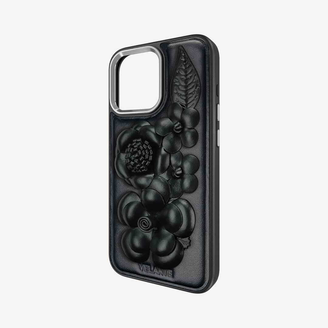 Husa Telefon iPhone 15 Pro, Piele Vitel, Midnight Blossom