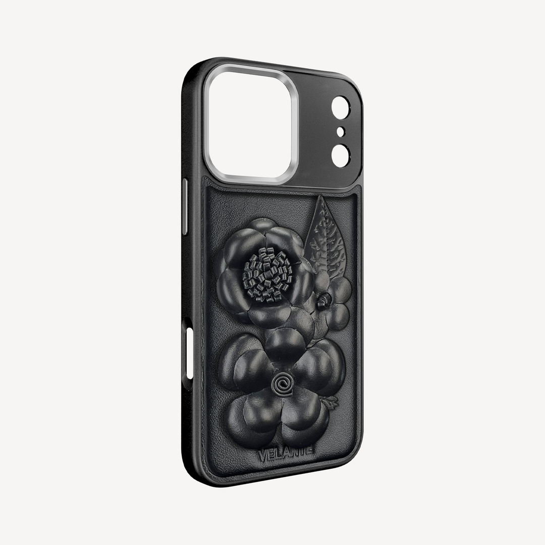 Husa Telefon iPhone 17 Pro, Piele Vitel, Midnight Blossom