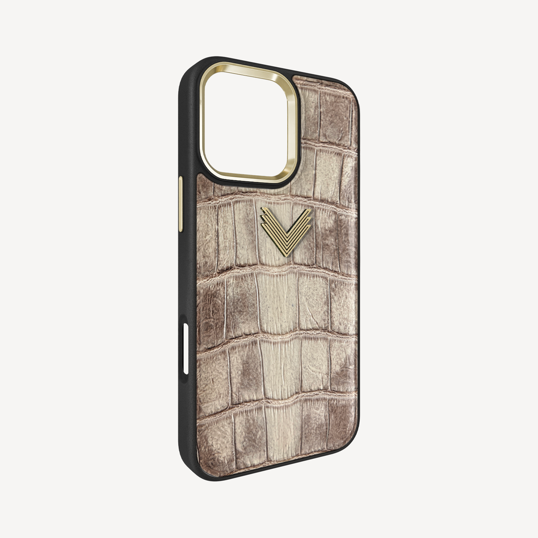 Husa Telefon iPhone 16 Pro, Piele Crocodil Himalaya, VLogo Antique