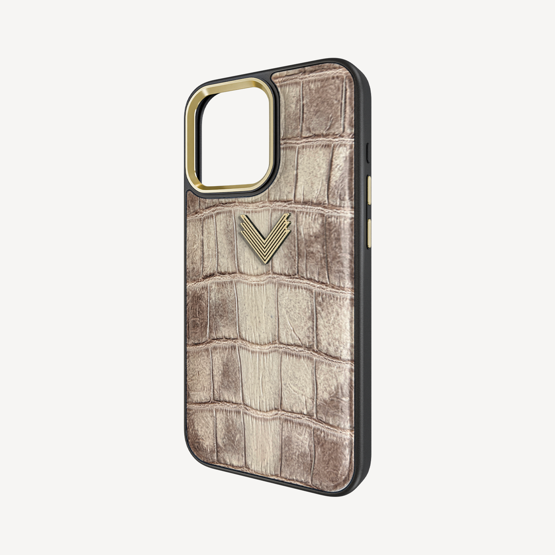 Husa Telefon iPhone 16 Pro, Piele Crocodil Himalaya, VLogo Antique