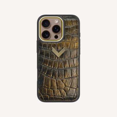 Husa Telefon iPhone 16 Pro, Piele Crocodil, VLogo Antique