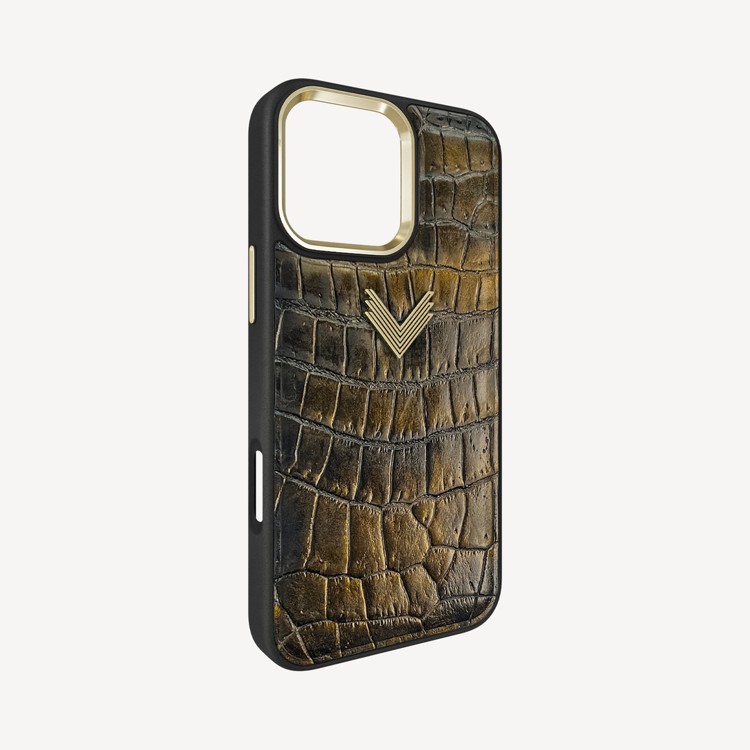 Husa Telefon iPhone 16 Pro, Piele Crocodil, VLogo Antique