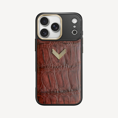 Husa Telefon iPhone 17 Pro Max, Piele Crocodil, VLogo Antique