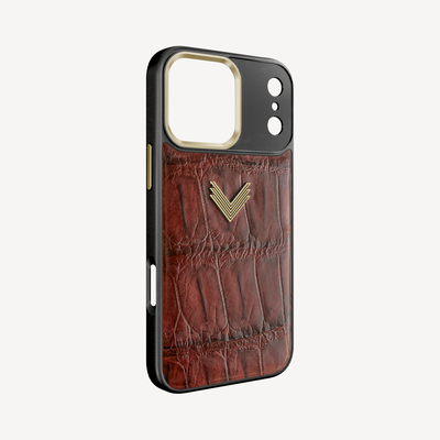 Husa Telefon iPhone 17 Pro Max, Piele Crocodil, VLogo Antique