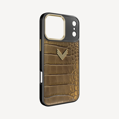 Husa Telefon iPhone 17 Pro Max, Piele Crocodil, VLogo Antique