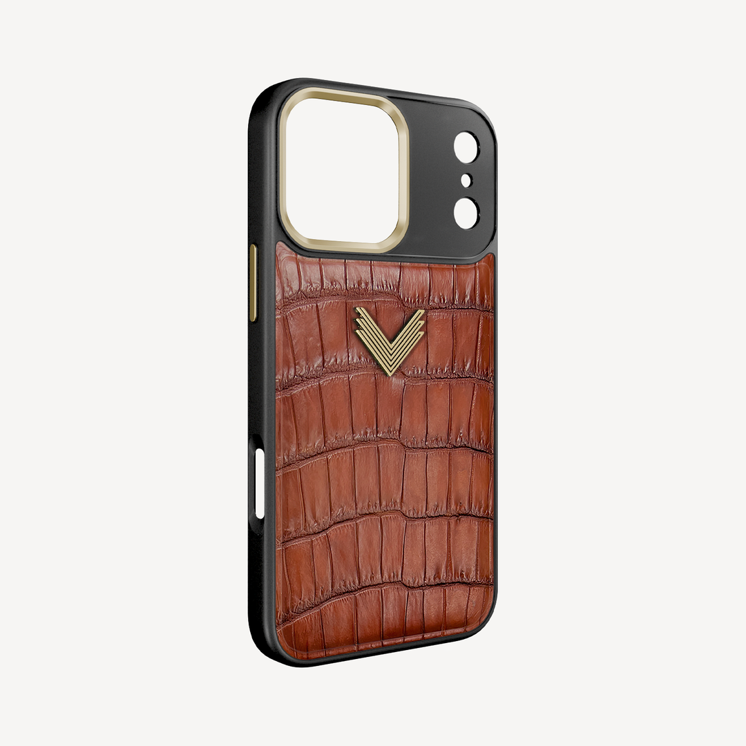 Husa Telefon iPhone 17 Pro Max, Piele Crocodil, VLogo Antique