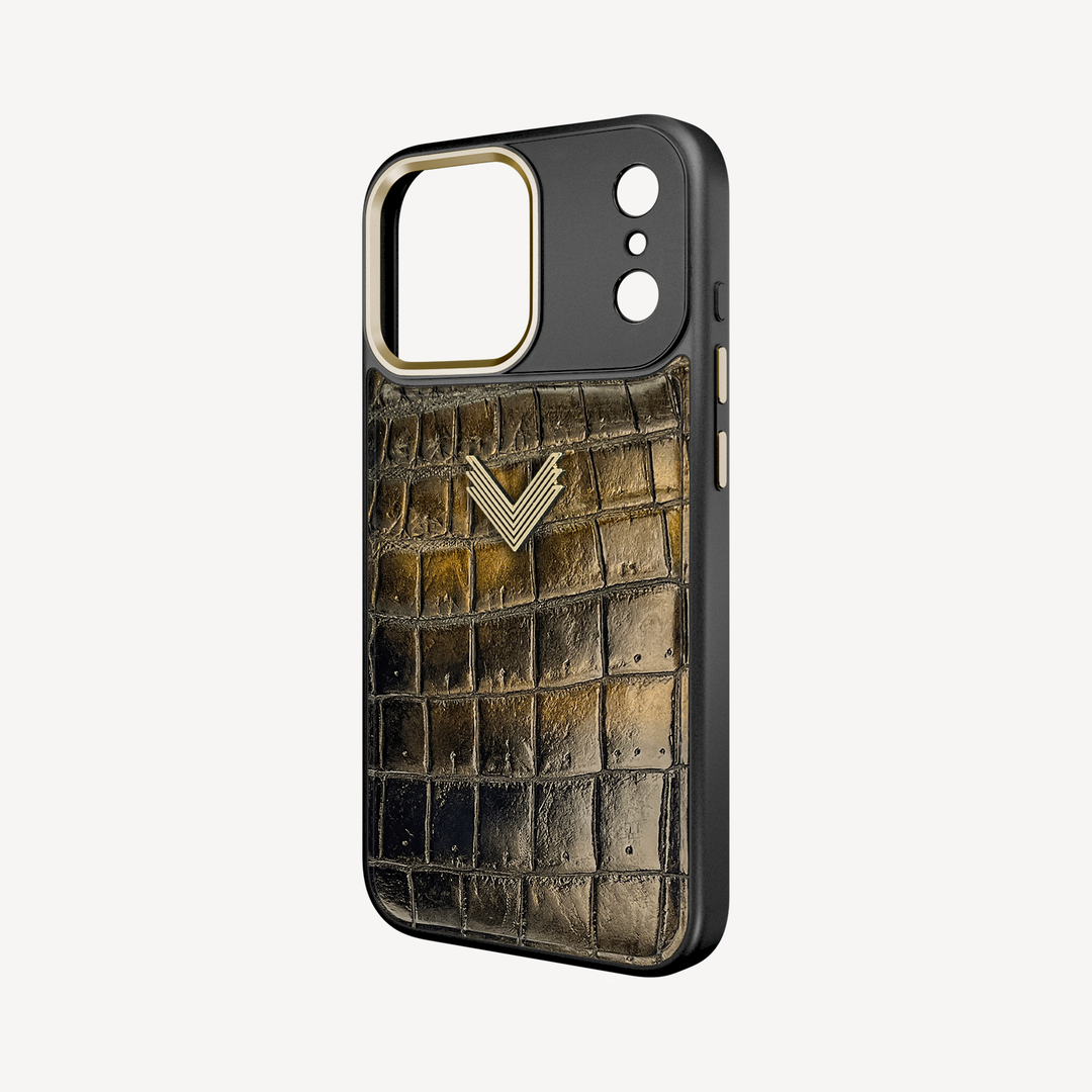 Husa Telefon iPhone 17 Pro Max, Piele Crocodil, VLogo Antique