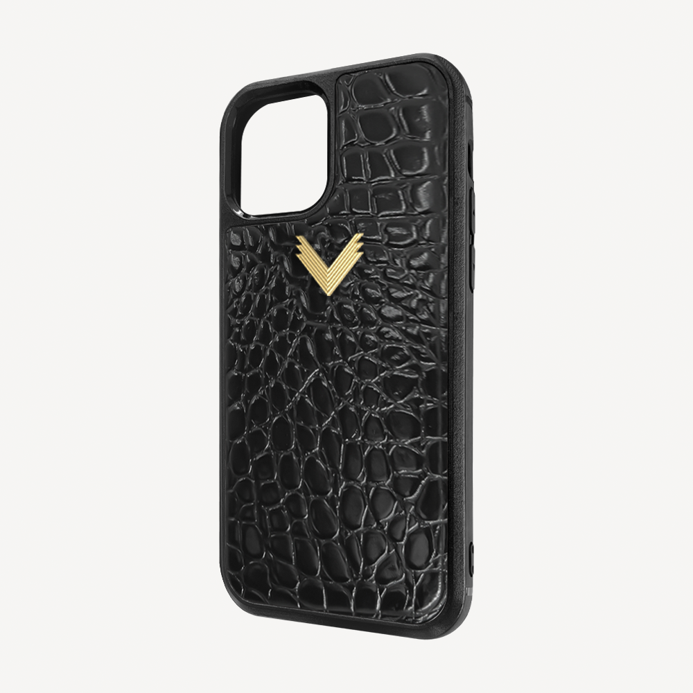 Husa Telefon iPhone 12 Mini, Piele Vitel, Textura Crocodil