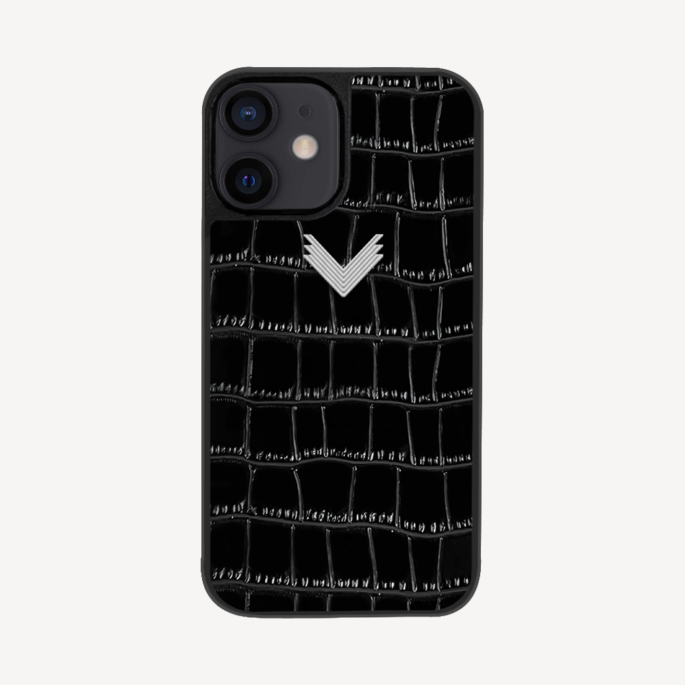 Husa Telefon iPhone 12 Mini, Piele Vitel, Textura Crocodil