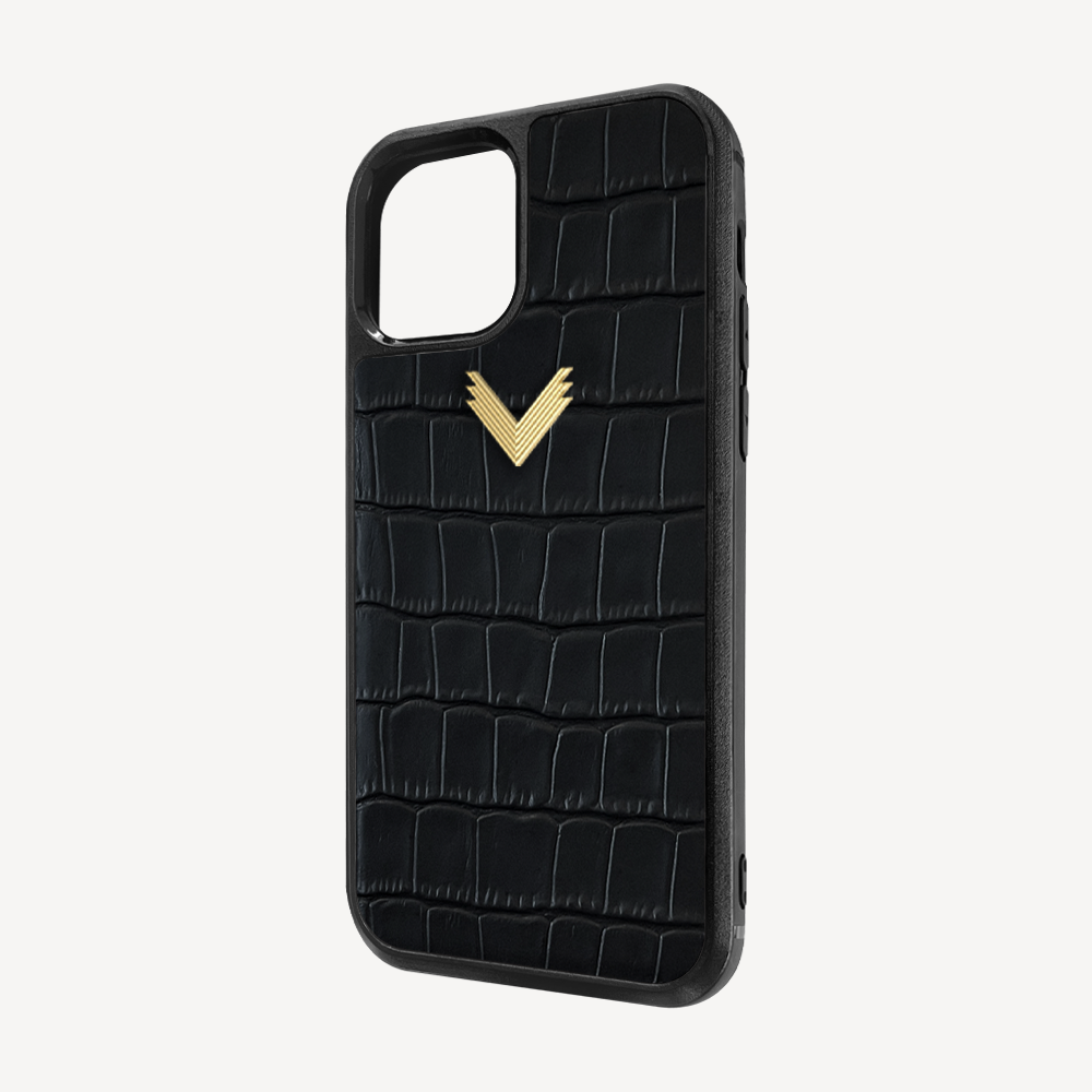 Husa Telefon iPhone 12 Mini, Piele Vitel, Textura Crocodil