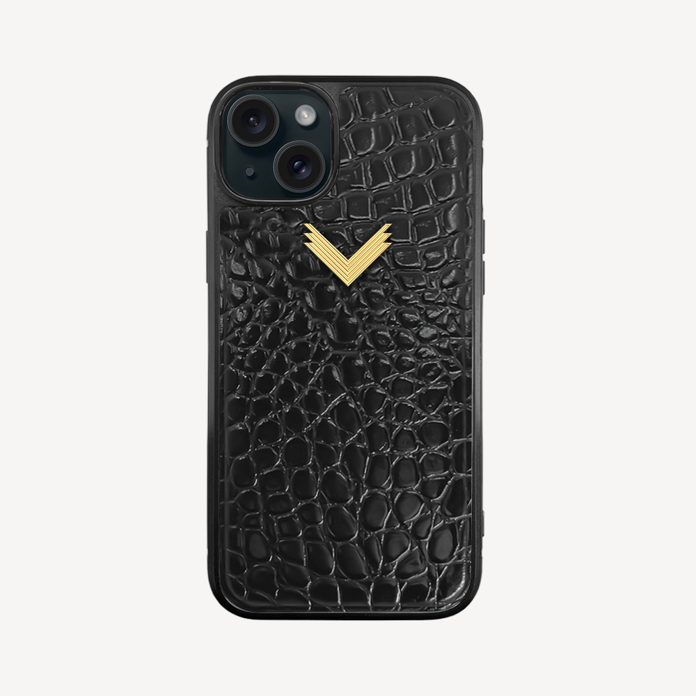 Husa Telefon iPhone 15, Piele Vitel, Textura Crocodil