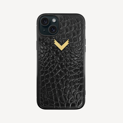 Husa Telefon iPhone 15, Piele Vitel, Textura Crocodil