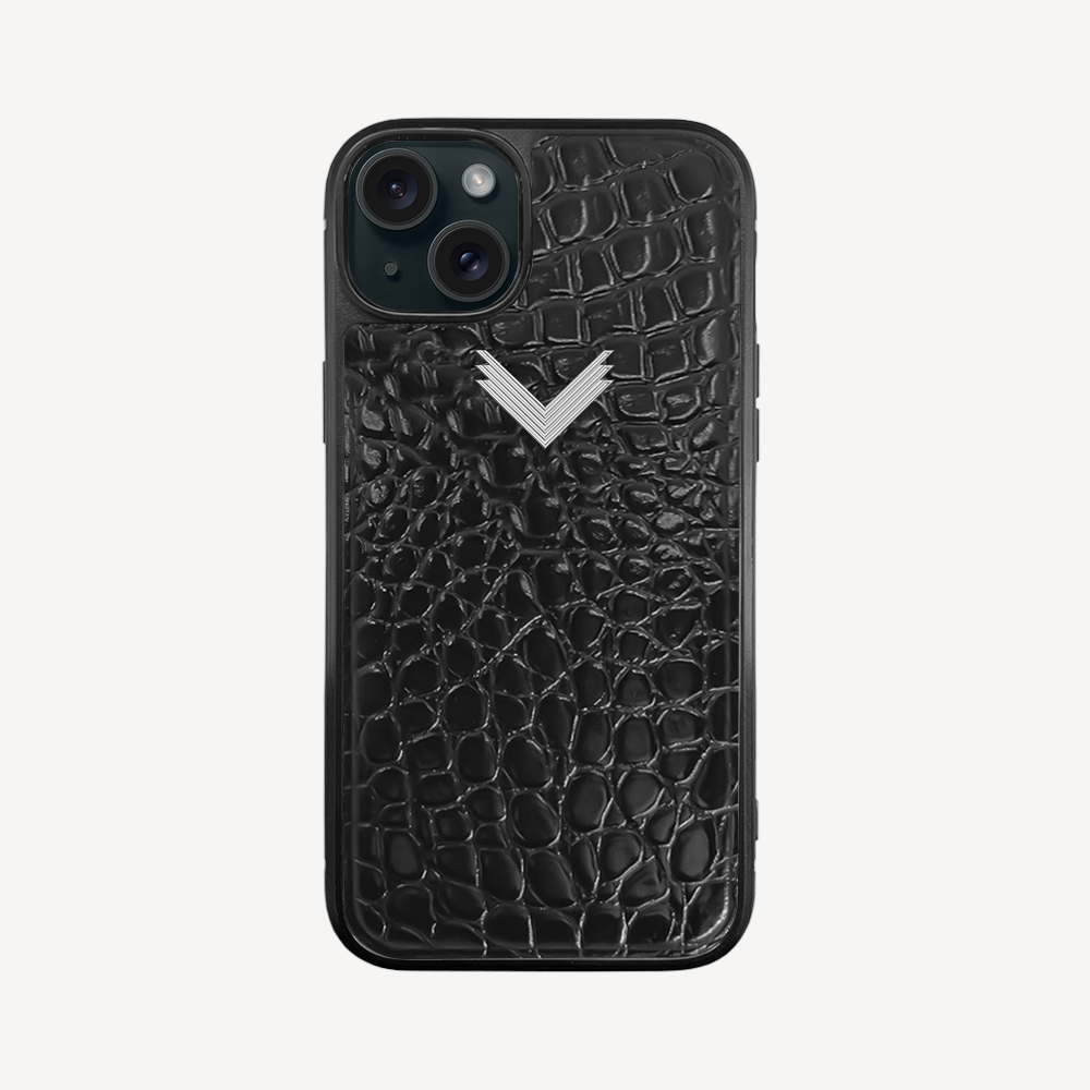 Husa Telefon iPhone 15, Piele Vitel, Textura Crocodil