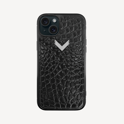 Husa Telefon iPhone 15, Piele Vitel, Textura Crocodil
