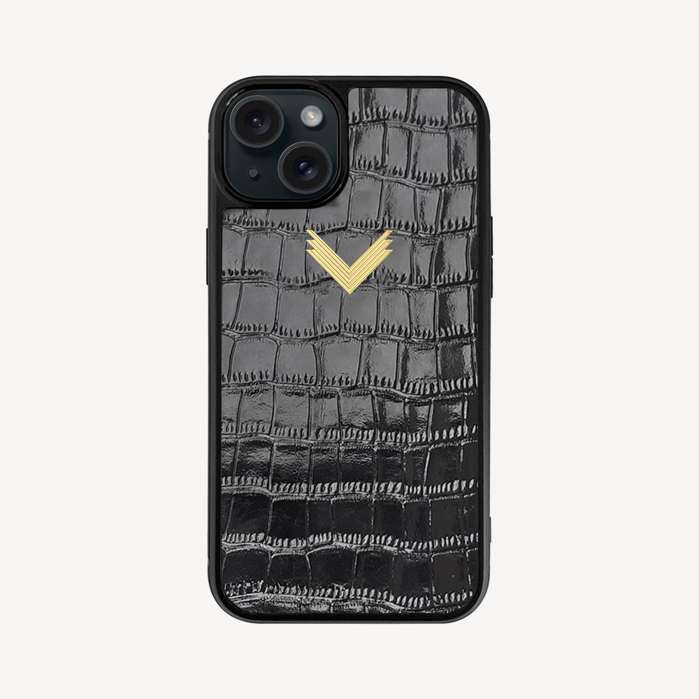 Husa Telefon iPhone 15, Piele Vitel, Textura Crocodil