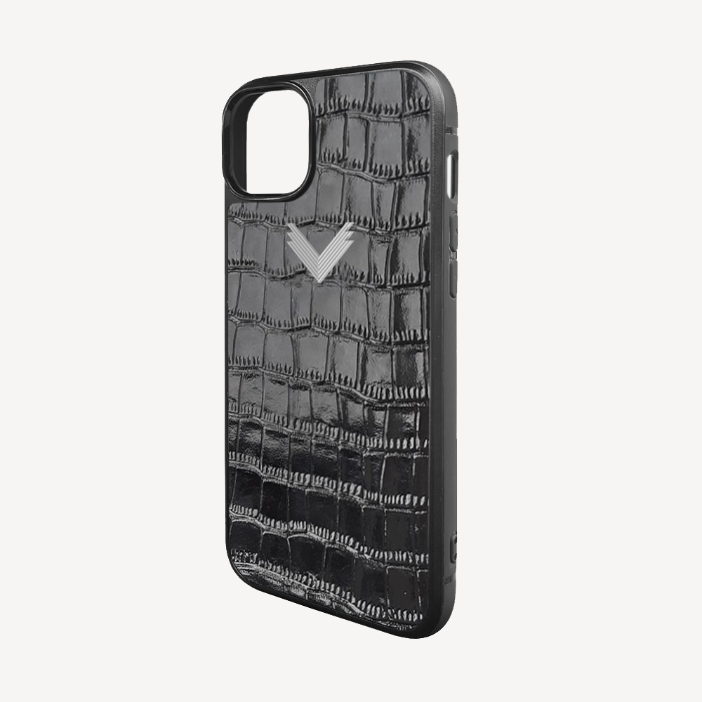 Husa Telefon iPhone 15, Piele Vitel, Textura Crocodil