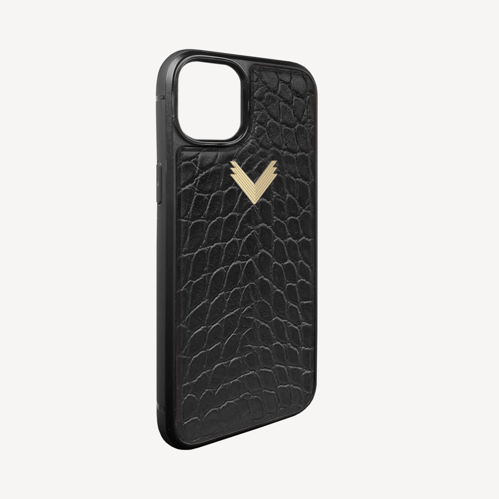 Husa Telefon iPhone 15, Piele Vitel, Textura Crocodil