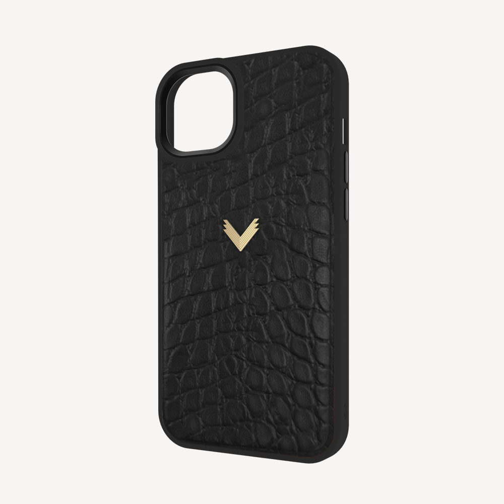 Husa Telefon iPhone 15, Piele Vitel, Textura Crocodil