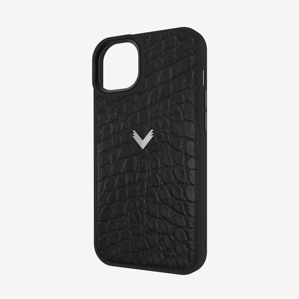 Husa Telefon iPhone 15, Piele Vitel, Textura Crocodil