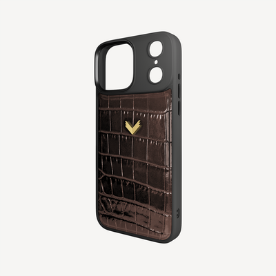 Husa Telefon iPhone 17 Pro Max, Piele Vitel, Textura Crocodil