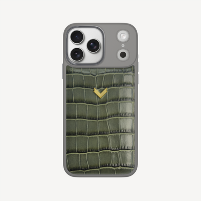 Husa Telefon iPhone 17 Pro Max, Piele Vitel, Textura Crocodil