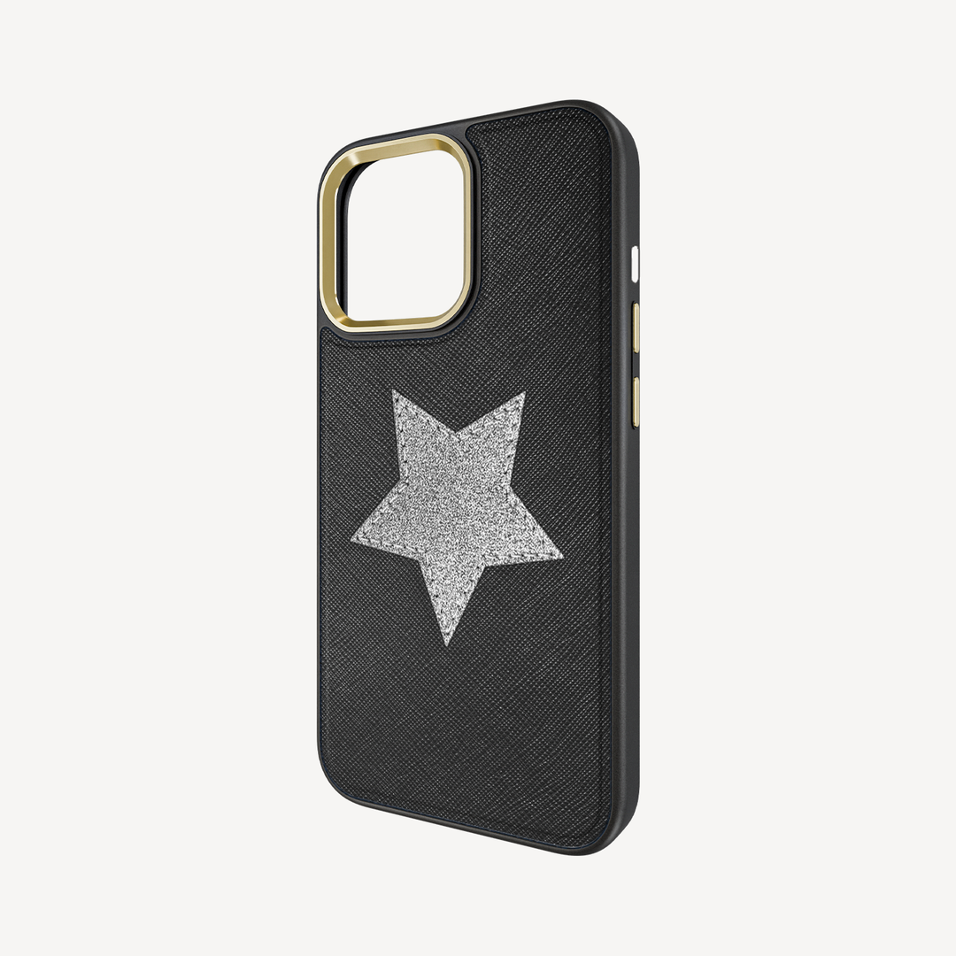 Husa Telefon iPhone 14 Pro, Piele Saffiano, Glitter V-Star