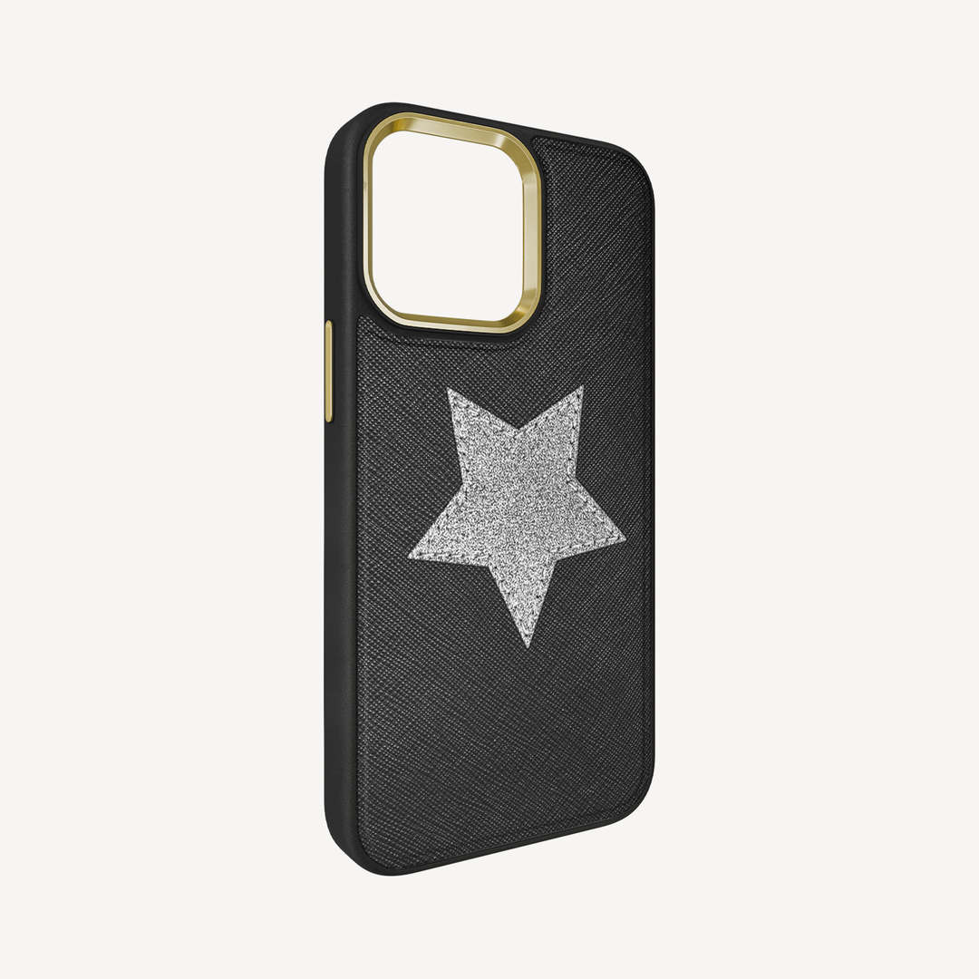 Husa Telefon iPhone 15 Pro Max, Piele Saffiano, Glitter V-Star