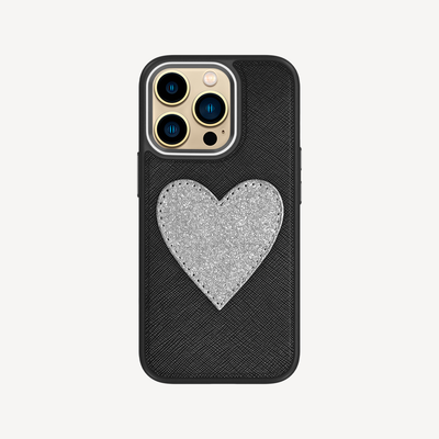 Husa Telefon iPhone 14 Pro, Piele Saffiano, Glitter Heart