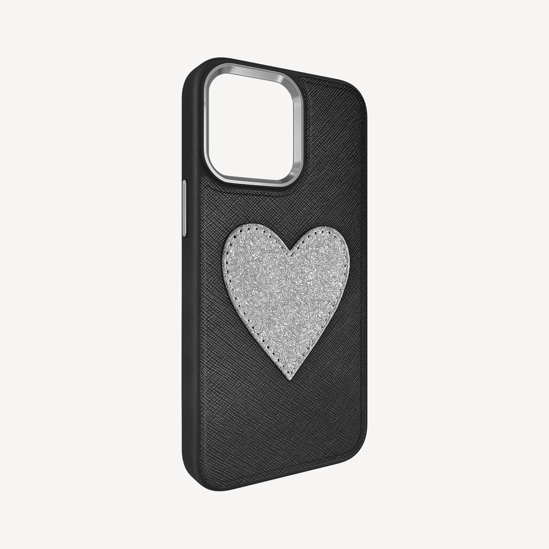 Husa Telefon iPhone 14 Pro Max, Piele Saffiano, Glitter Heart