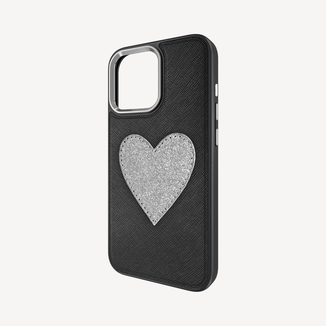 Husa Telefon iPhone 14 Pro Max, Piele Saffiano, Glitter Heart
