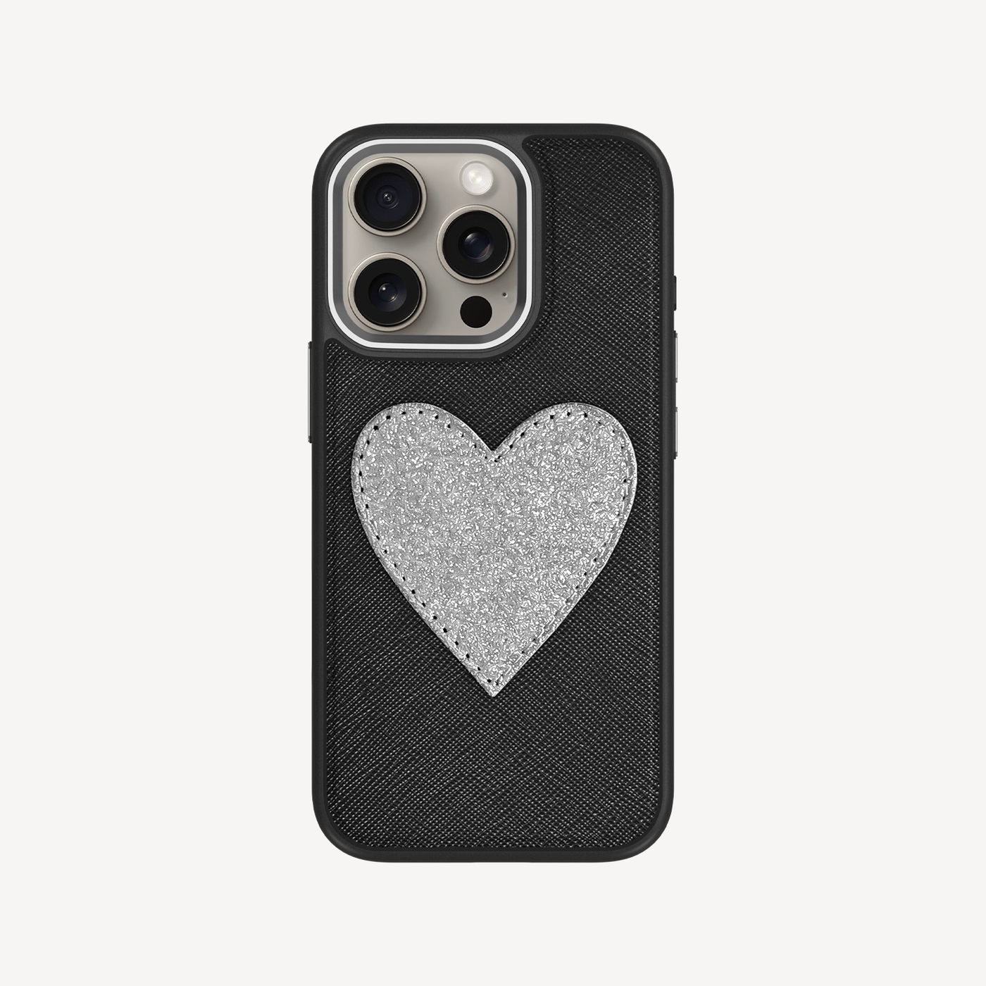 Husa Telefon iPhone 15 Pro, Piele Saffiano, Glitter Heart