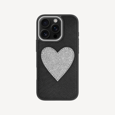 Husa Telefon iPhone 16 Pro, Piele Saffiano, Glitter Heart