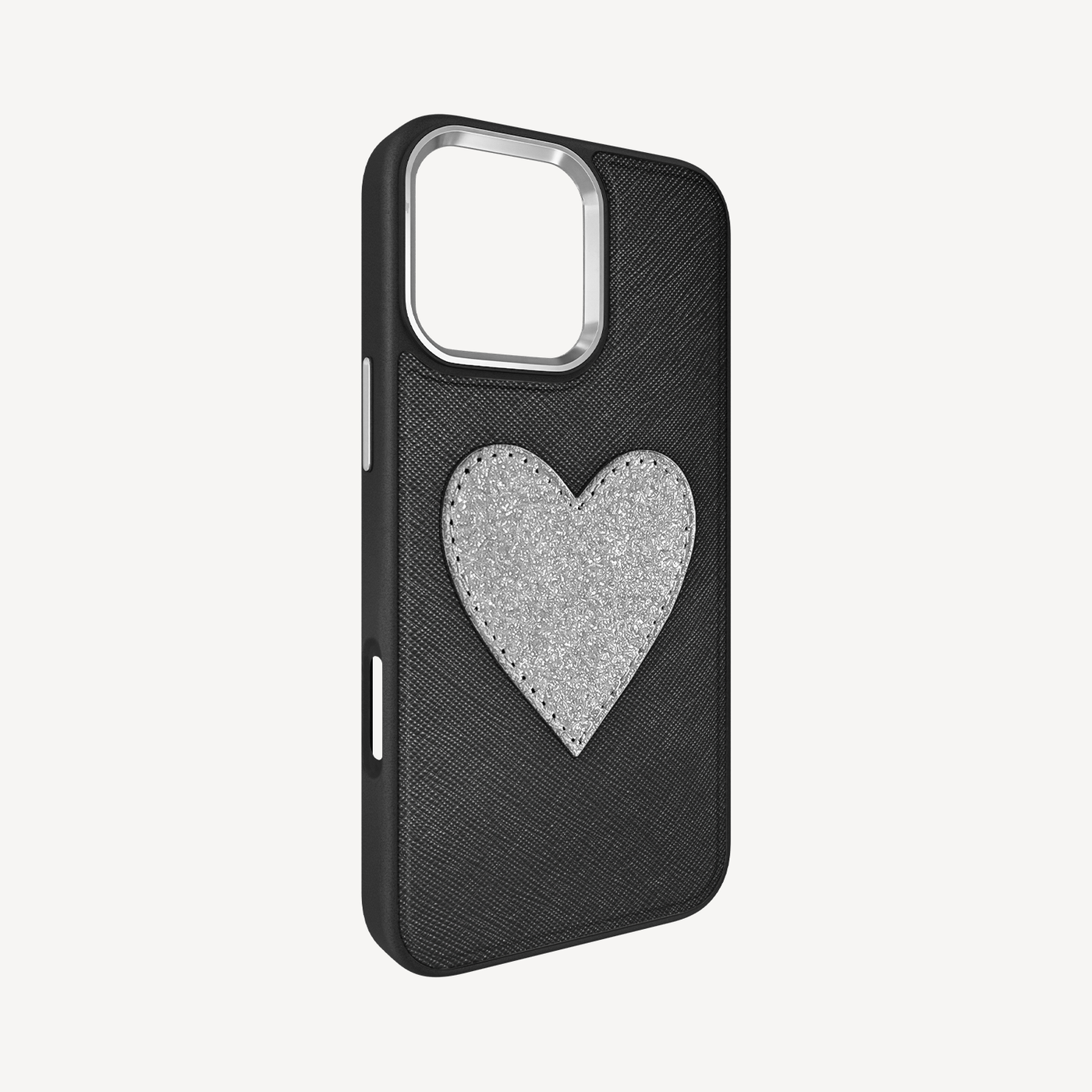 Husa Telefon iPhone 16 Pro, Piele Saffiano, Glitter Heart