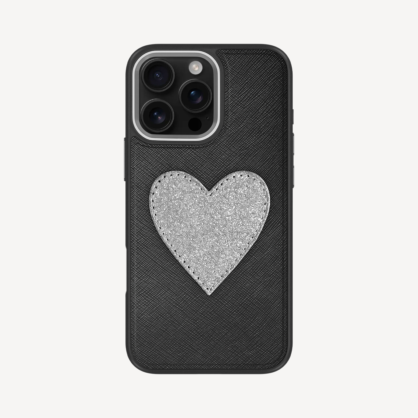 Husa Telefon iPhone 16 Pro Max, Piele Saffiano, Glitter Heart