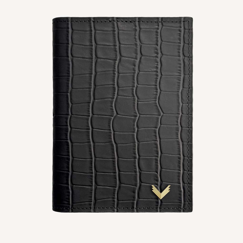 Portofel Pasaport, Piele Vitel, Textura Crocodil