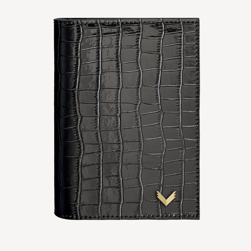 Portofel Pasaport, Piele Vitel, Textura Crocodil