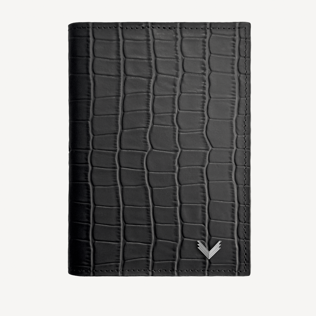Portofel Pasaport, Piele Vitel, Textura Crocodil