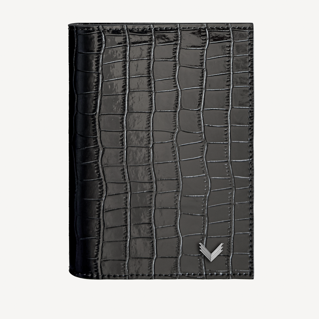 Portofel Pasaport, Piele Vitel, Textura Crocodil