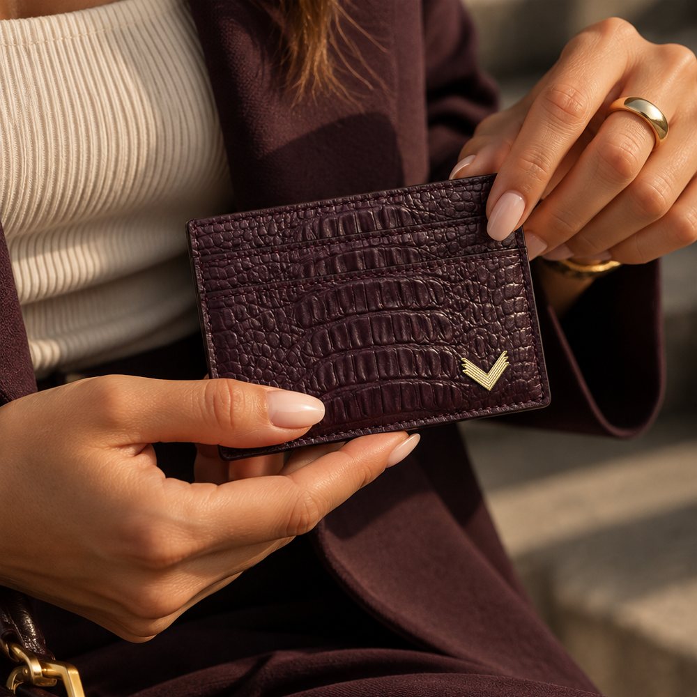 Port Card, Piele Vitel, Textura Aligator