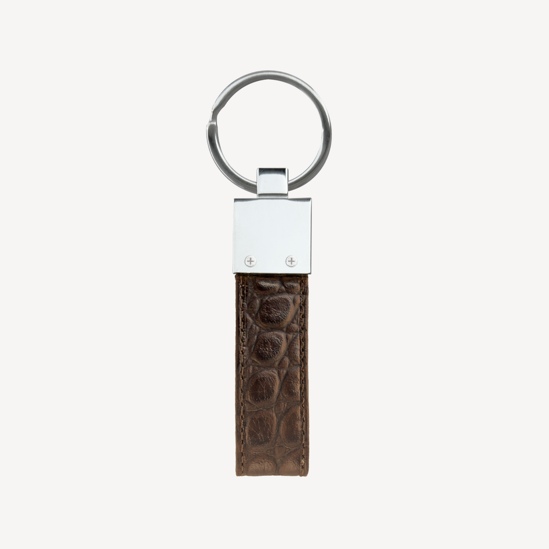 Breloc, Piele Vitel, Textura Crocodil, Silver