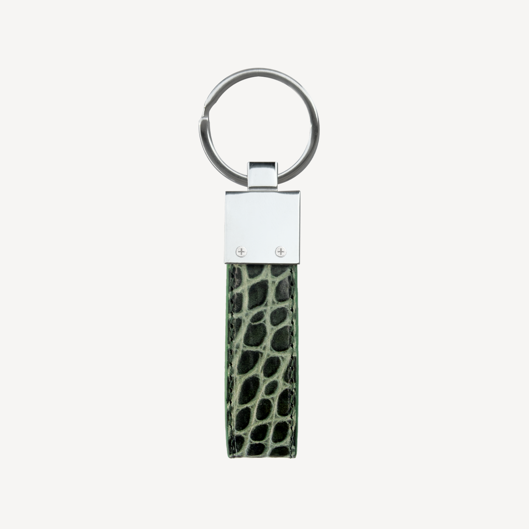 Breloc, Piele Vitel, Textura Crocodil, Silver