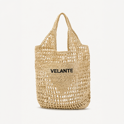Geanta Tote, Fibra din Hartie Tip Rafie, Logo Brodat