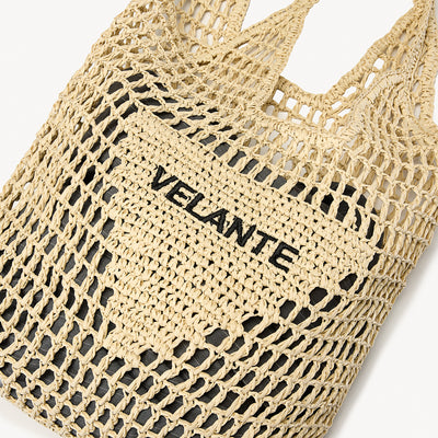 Geanta Tote, Fibra din Hartie Tip Rafie, Logo Brodat