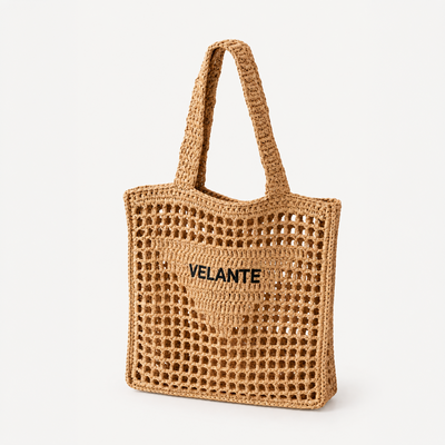 Geanta Tote Structurata, Fibra din Hartie Tip Rafie, Logo Brodat