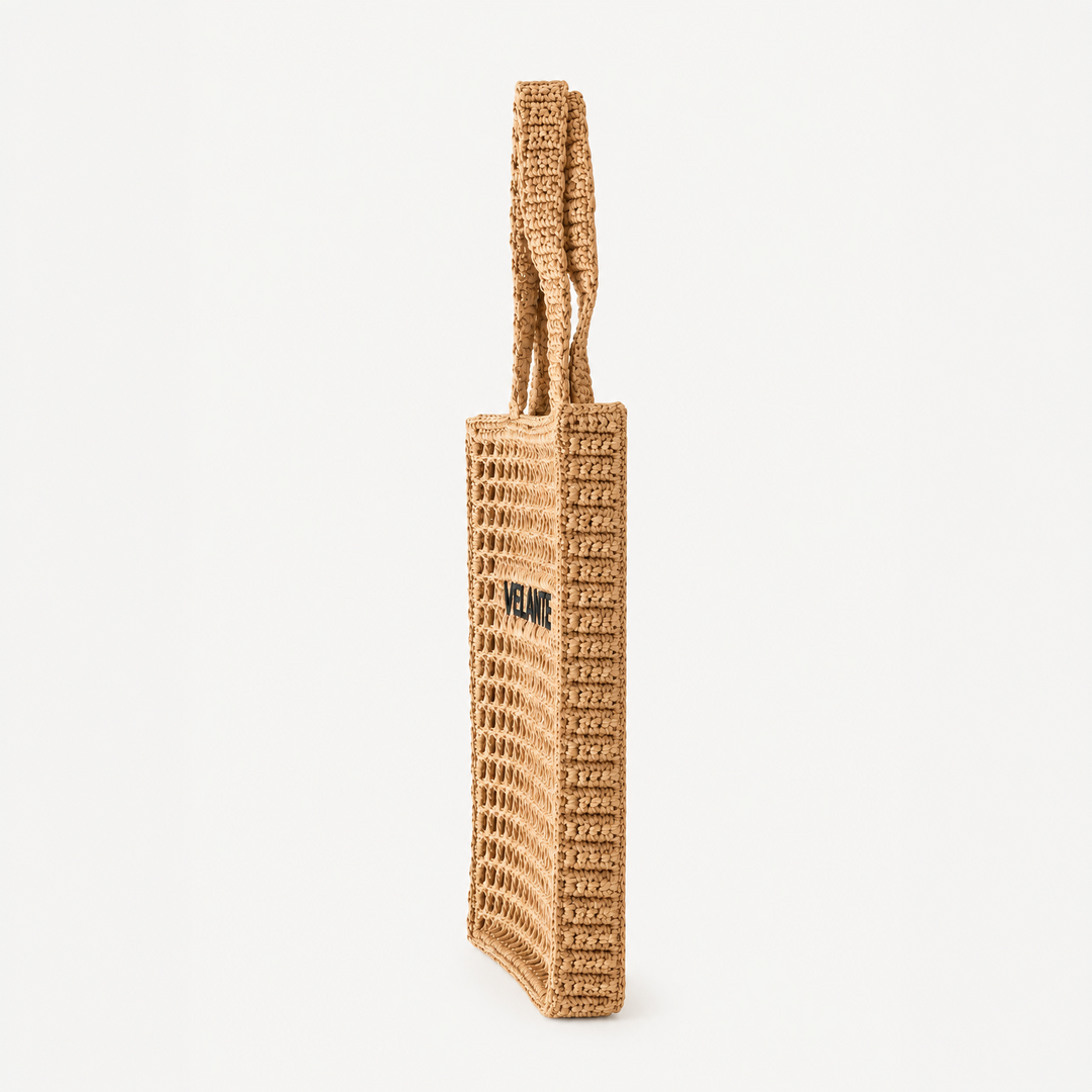 Geanta Tote Structurata, Fibra din Hartie Tip Rafie, Logo Brodat